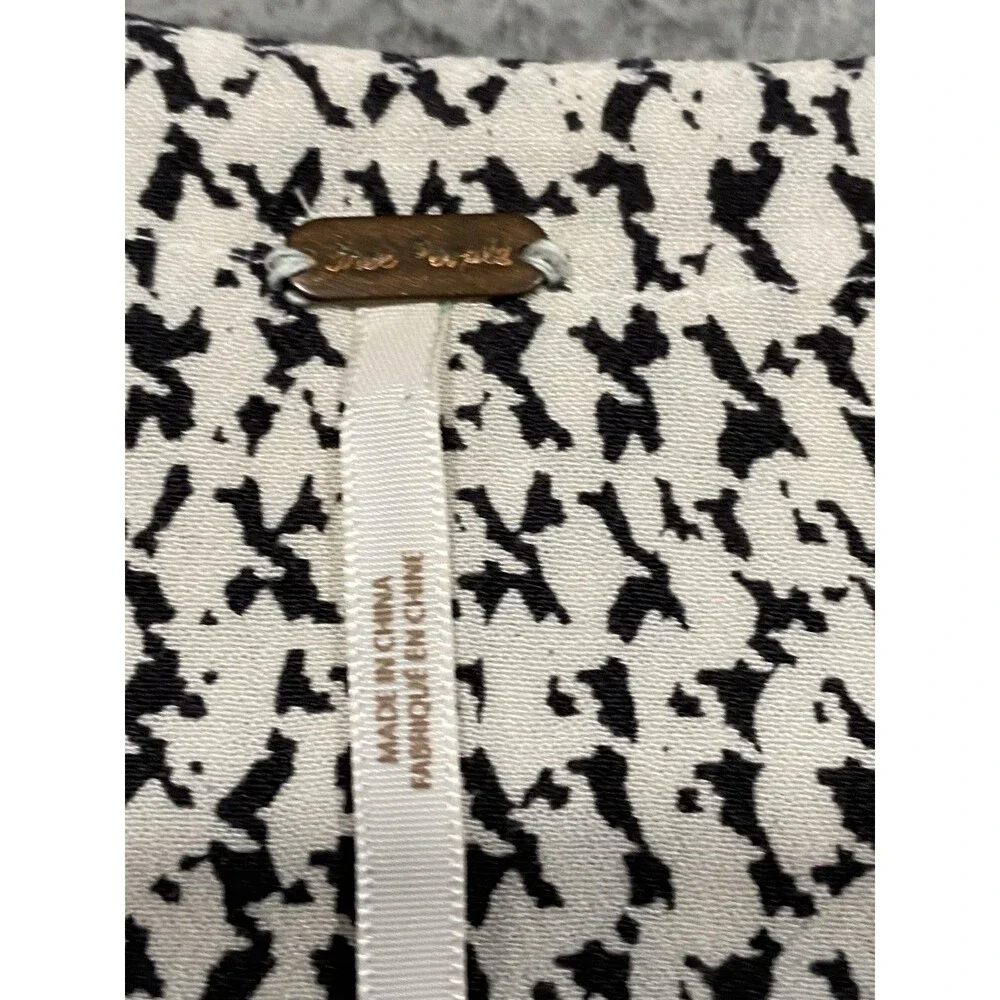 Free People Blouse Womens Medium White Black Animal Print Cropped Puff Sleeve